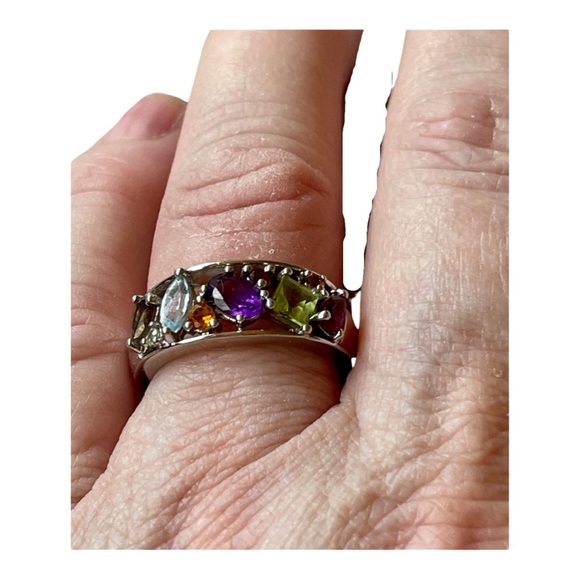 Multi Gemstones band set in Sterling! Amethyst, Peridot, Topaz, Garnets and more - Picture 5 of 10